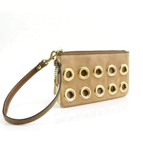 NWT Coach Suede Eyelet Large Phone Wristlet Pouch CAMEL - Picture 3 of 10